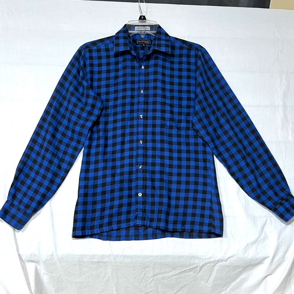 Marquis Men’s Blue/Black Buffalo Plaid – Long Sleeve Shirt – Size S (14-14 1/2)